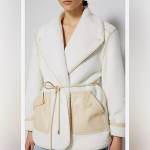 Jonathan Simkhai Kimia Ivory Fleece Wrap Jacket.